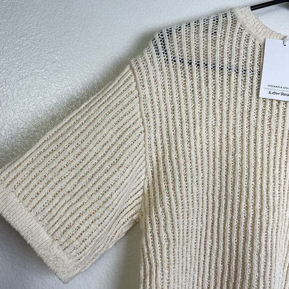 Stockholm Atelier & Other Stories Knit Top Womens XS Cream Pullover Short Sleeve - Picture 5 of 11